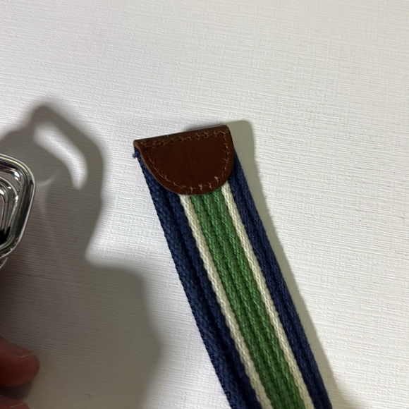 Brooks Brothers mens L Large green blue stripe 100% cotton preppy belt EUC - Picture 3 of 3